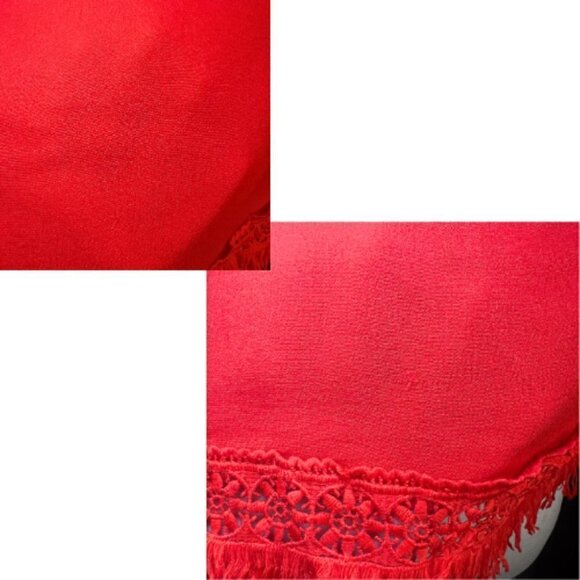 LULUS Californian Red Fringe Strapless Crop Top with Crochet Hem Size L - Picture 9 of 11